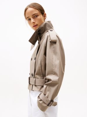 brown cropped trench coat for women tommy hilfiger