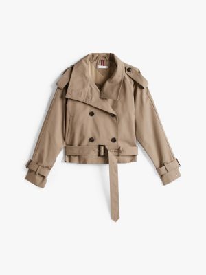 brown cropped trench coat for women tommy hilfiger