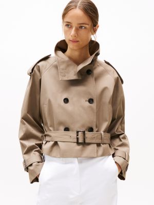 brown cropped trench coat for women tommy hilfiger