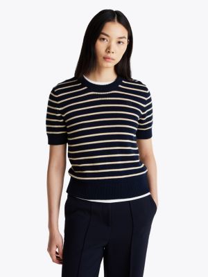 multi short sleeve crew neck jumper for women tommy hilfiger