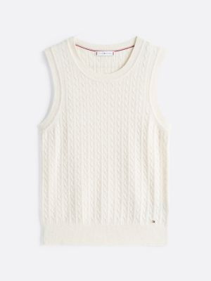 pullover smanicato slim fit in misto lana bianco da donne tommy hilfiger