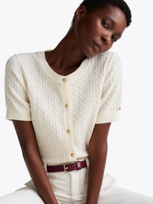 white wool blend short sleeve cardigan for women tommy hilfiger