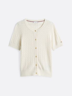 white wool blend short sleeve cardigan for women tommy hilfiger