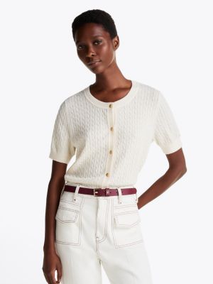 white wolmix vest met korte mouwen voor dames - tommy hilfiger