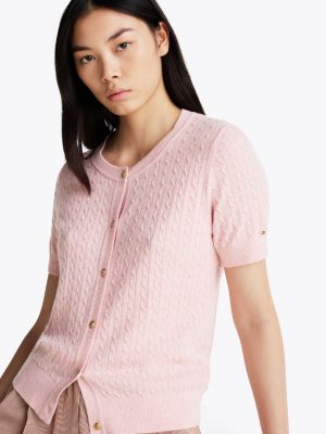 cardigan manches courtes en laine majoritaire rose pour femmes tommy hilfiger