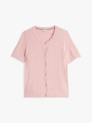 cardigan manches courtes en laine majoritaire rose pour femmes tommy hilfiger