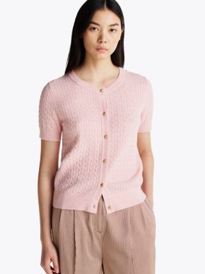 pink kurzarm-cardigan mit hohem wollanteil für damen - tommy hilfiger