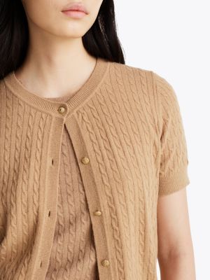 cardigan manches courtes en laine majoritaire beige pour femmes tommy hilfiger