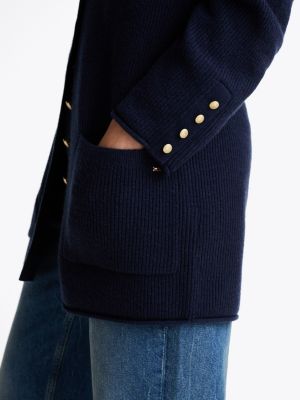 cardigan lungo relaxed fit in misto lana blu da donne tommy hilfiger