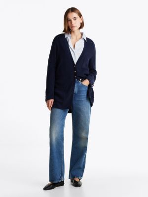 blue wool blend longline relaxed cardigan for women tommy hilfiger