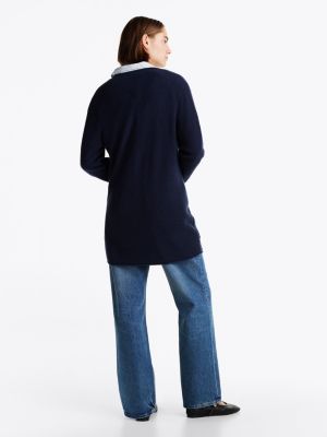 cardigan décontracté long en laine mélangée bleu pour femmes tommy hilfiger