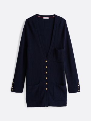 cardigan lungo relaxed fit in misto lana blu da donne tommy hilfiger