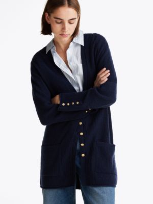 blue wool blend longline relaxed cardigan for women tommy hilfiger