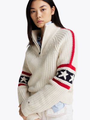 pullover slim fit con mezza zip e cashmere multicolore da donne tommy hilfiger