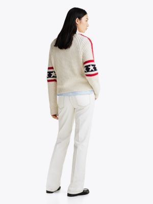 pullover slim fit con mezza zip e cashmere multicolore da donne tommy hilfiger