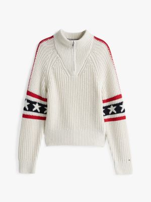 pullover slim fit con mezza zip e cashmere multicolore da donne tommy hilfiger