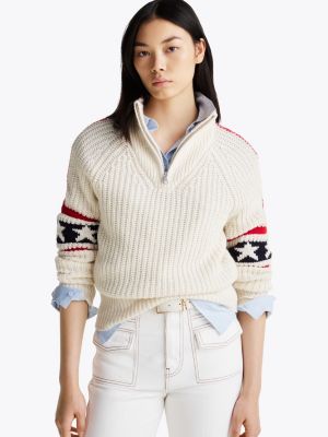 pullover slim fit con mezza zip e cashmere multicolore da donne tommy hilfiger