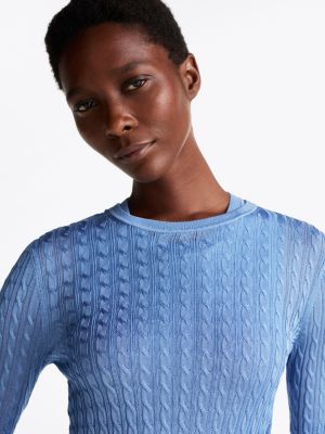 blue cable knit slim jumper for women tommy hilfiger