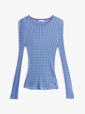 blue cable knit slim jumper for women tommy hilfiger