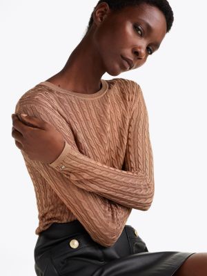 brown cable knit slim jumper for women tommy hilfiger