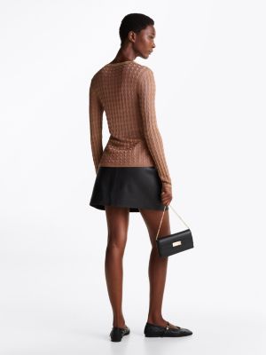 brown cable knit slim jumper for women tommy hilfiger