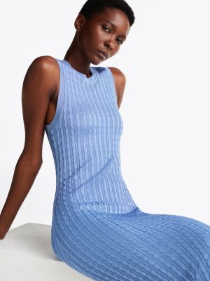 blue slim maxi cable knit dress for women tommy hilfiger