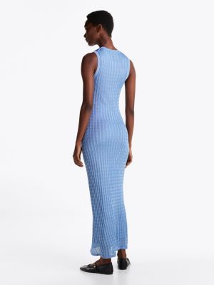 blue slim maxi cable knit dress for women tommy hilfiger