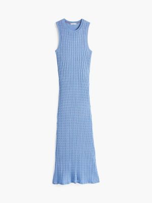 blue slim maxi cable knit dress for women tommy hilfiger