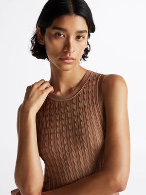 brown slim maxi cable knit dress for women tommy hilfiger