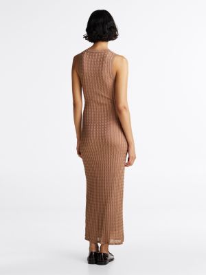 brown slim maxi cable knit dress for women tommy hilfiger