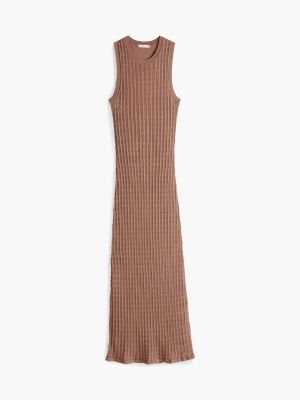 brown slim maxi cable knit dress for women tommy hilfiger