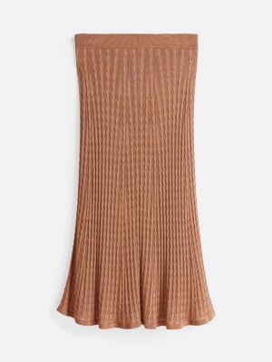 brown cable knit midi a-line skirt for women tommy hilfiger