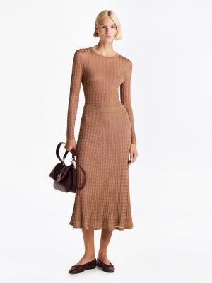 falda midi de corte evasé y punto trenzado brown de mujeres tommy hilfiger