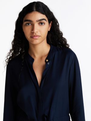 blau kragenloses hemdkleid in midi-länge für damen - tommy hilfiger