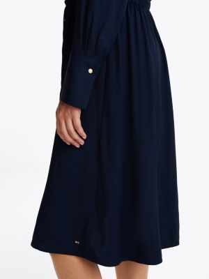 blau kragenloses hemdkleid in midi-länge für damen - tommy hilfiger