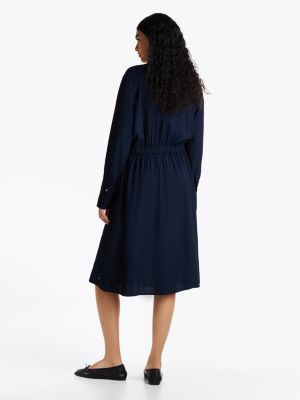 blau kragenloses hemdkleid in midi-länge für damen - tommy hilfiger