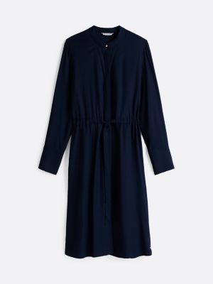 blau kragenloses hemdkleid in midi-länge für damen - tommy hilfiger