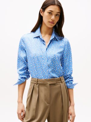 camisa de corte regular con puños multi de mujeres tommy hilfiger