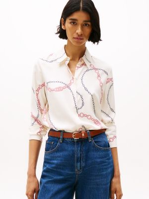 camisa amplia con botones dorados multi de mujeres tommy hilfiger