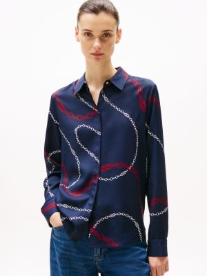 camicia relaxed fit con bottoni dorati multi da donne tommy hilfiger