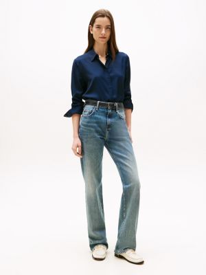 blue gold button relaxed shirt for women tommy hilfiger