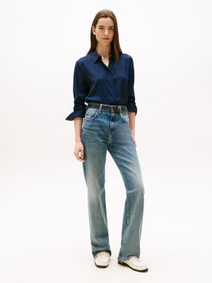 blau relaxed fit hemd mit goldknopf für damen - tommy hilfiger