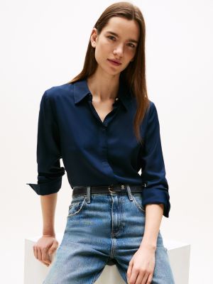 blau relaxed fit hemd mit goldknopf für damen - tommy hilfiger