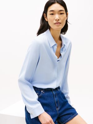 chemise décontractée à boutons dorés bleu pour femmes tommy hilfiger