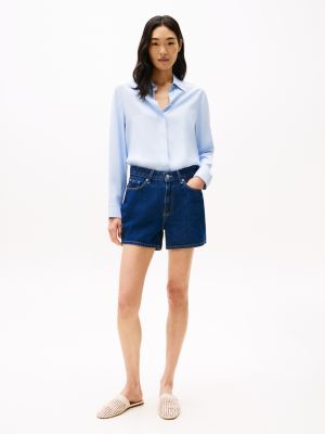 blauw relaxed fit overhemd met goudkleurige knopen voor dames - tommy hilfiger