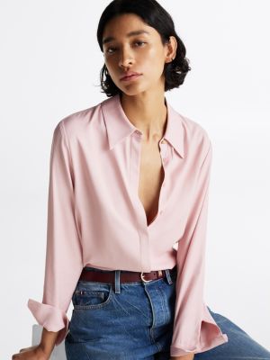 chemise décontractée à boutons dorés rose pour femmes tommy hilfiger