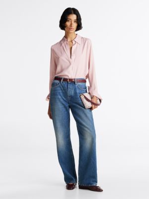 chemise décontractée à boutons dorés rose pour femmes tommy hilfiger