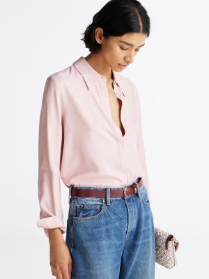 chemise décontractée à boutons dorés rose pour femmes tommy hilfiger