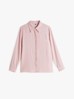 chemise décontractée à boutons dorés rose pour femmes tommy hilfiger