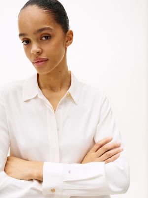 chemise décontractée à boutons dorés blanc pour femmes tommy hilfiger